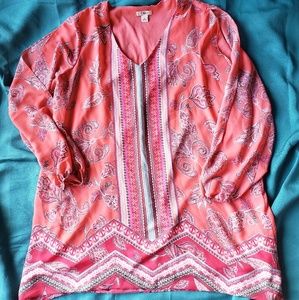 Cato Coral Lined Shift Dress with Slit Sleeves